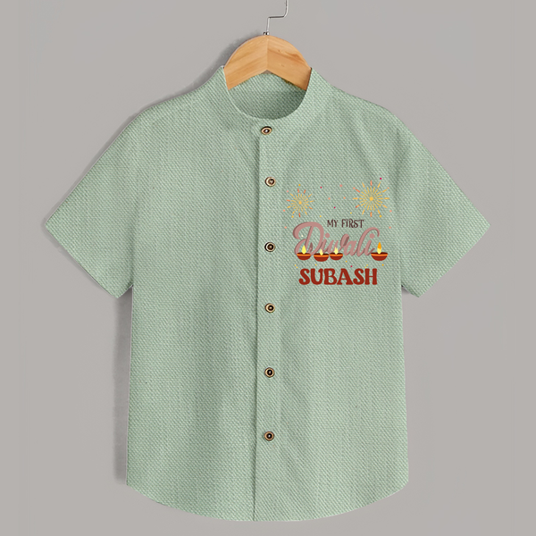 Chota Packet Bada Dhamaka My First Diwali Shirt | Custom Baby Shirt - MINT GREEN - 0 - 6 Months Old (Chest 23")