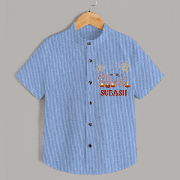 Chota Packet Bada Dhamaka My First Diwali Shirt | Custom Baby Shirt - SKY BLUE - 0 - 6 Months Old (Chest 23")