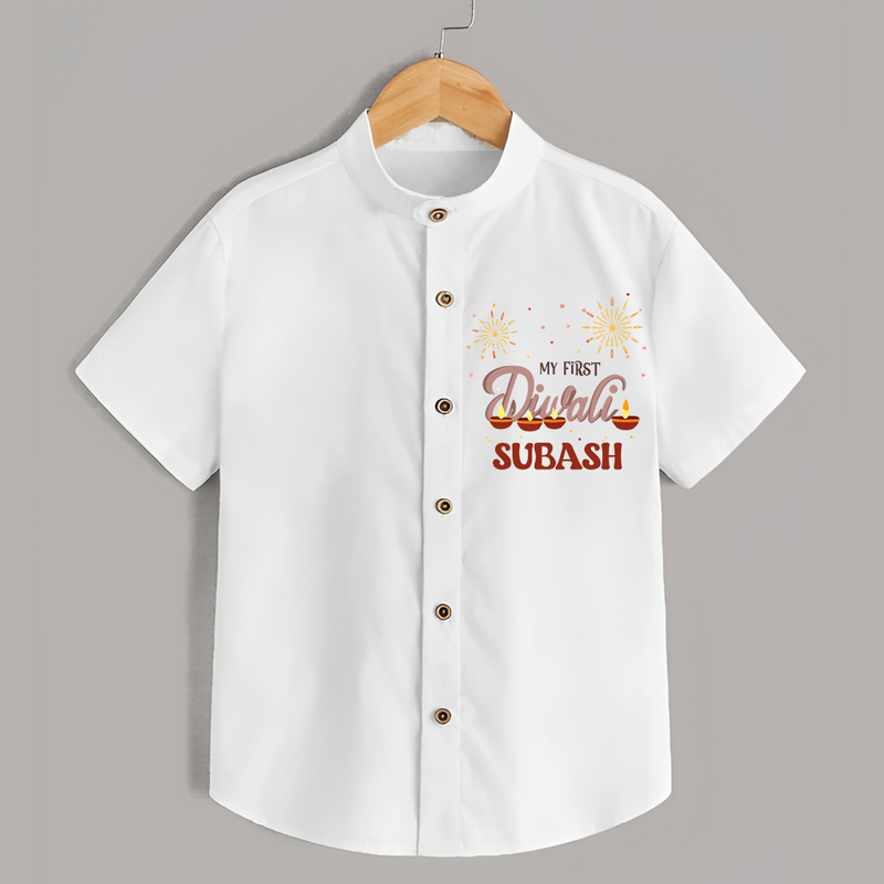 Chota Packet Bada Dhamaka My First Diwali Shirt | Custom Baby Shirt - WHITE - 0 - 6 Months Old (Chest 23")