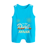 My First Diwali Sparkling Moments Button Romper - SKY BLUE - New Born (Chest 18")