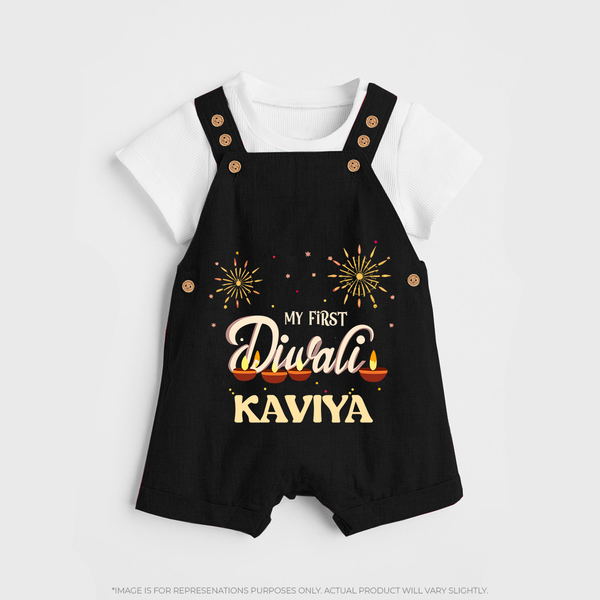 Chota Packet Bada Dhamaka My First Diwali Dungaree Set | Custom Baby Dungaree Set - BLACK - 0 - 5 Months Old (Chest 18")