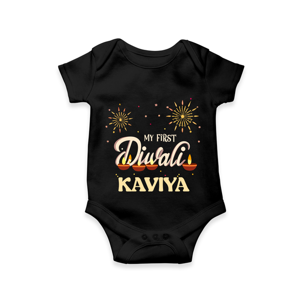 Chota Packet Bada Dhamaka My First Diwali Romper | Custom Baby Romper - BLACK - New Born (Chest 14")