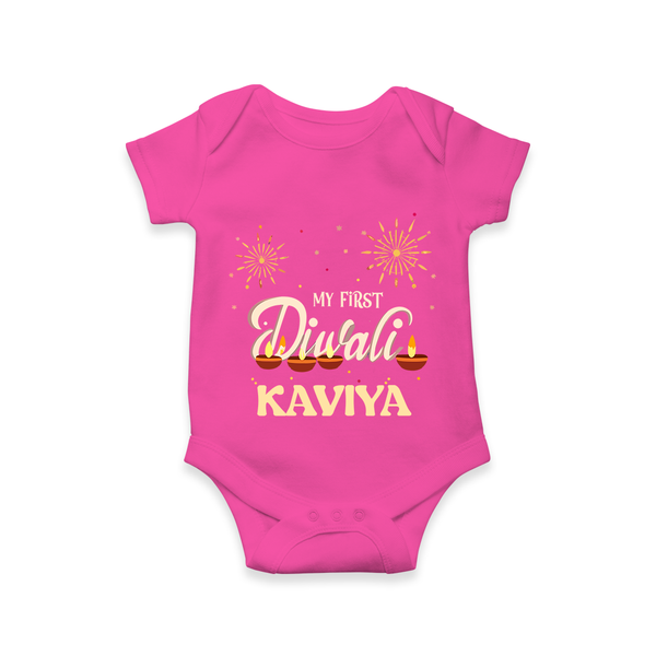 Chota Packet Bada Dhamaka My First Diwali Romper | Custom Baby Romper - HOT PINK - New Born (Chest 14")