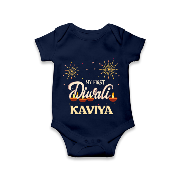 Chota Packet Bada Dhamaka My First Diwali Romper | Custom Baby Romper - NAVY BLUE - New Born (Chest 14")