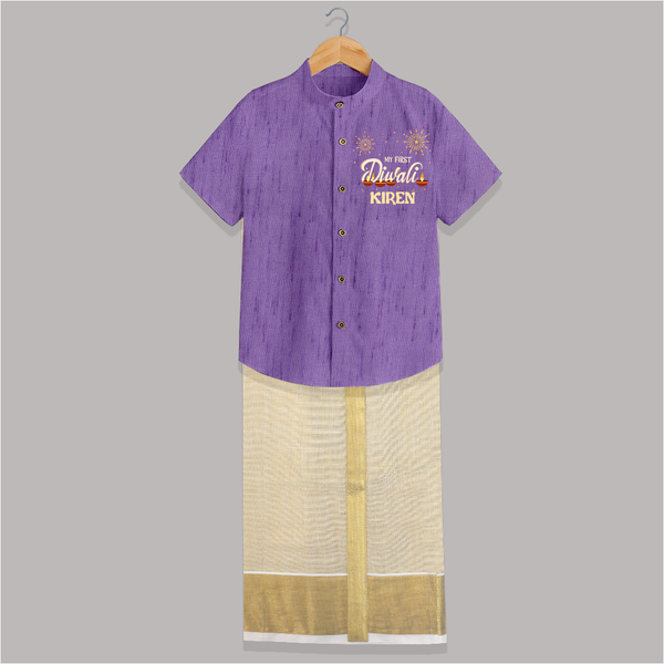 Chota Packet Bada Dhamaka My First Diwali Shirt And Dhoti | Custom Baby Shirt And Dhoti - ROYAL PURPLE - 0 - 6 Months Old (Chest-23") (Dhoti length-14")