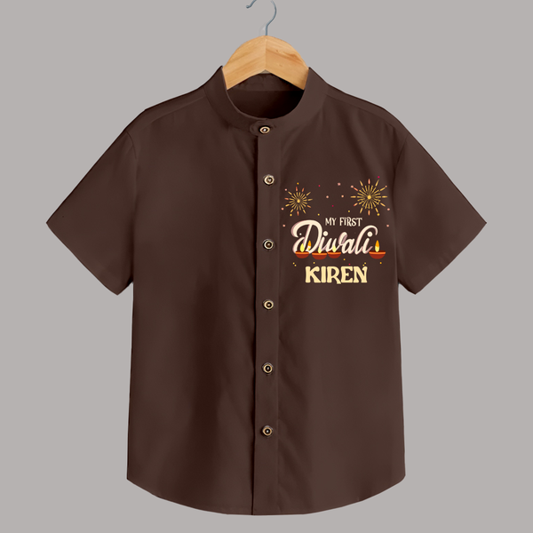 Chota Packet Bada Dhamaka My First Diwali Shirt | Custom Baby Shirt - CHOCOLATE BROWN - 0 - 6 Months Old (Chest 23")