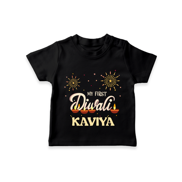 Chota Packet Bada Dhamaka My First Diwali Tshirt | Custom Baby Tshirt - BLACK - 0-5 Months Old (Chest 17")