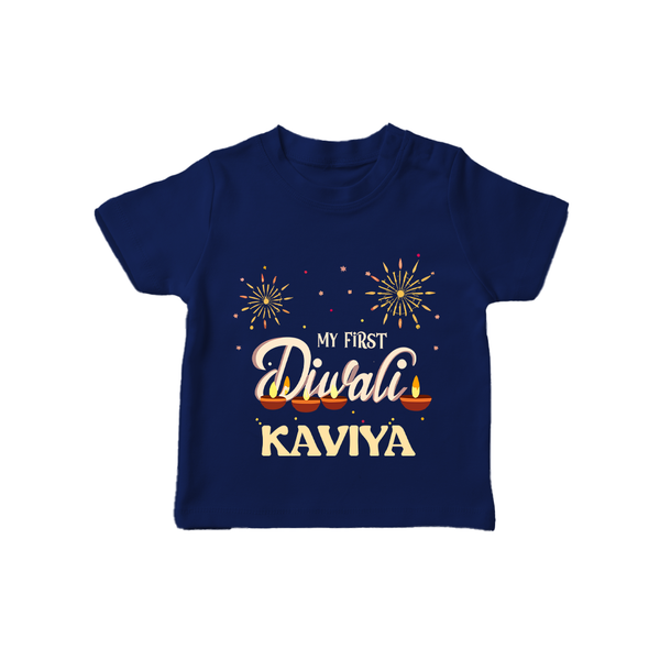Chota Packet Bada Dhamaka My First Diwali Tshirt | Custom Baby Tshirt - NAVY BLUE - 0-5 Months Old (Chest 17")
