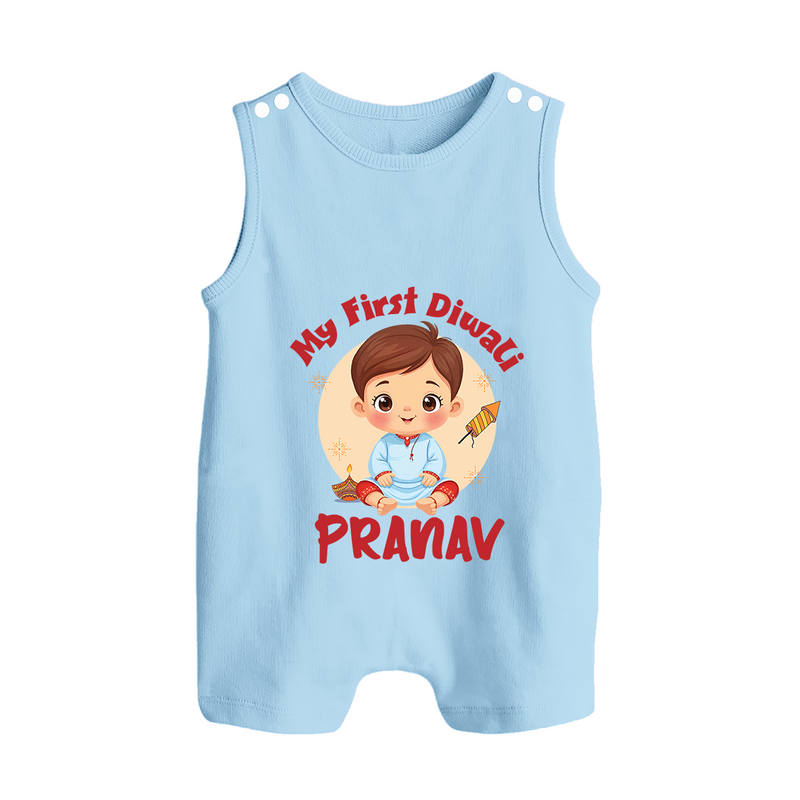 Baby's First Diwali Romper Suit | Custom Romper Suit for Little Devotees - BABY BLUE - 0 - 5 Months Old (Chest 18")