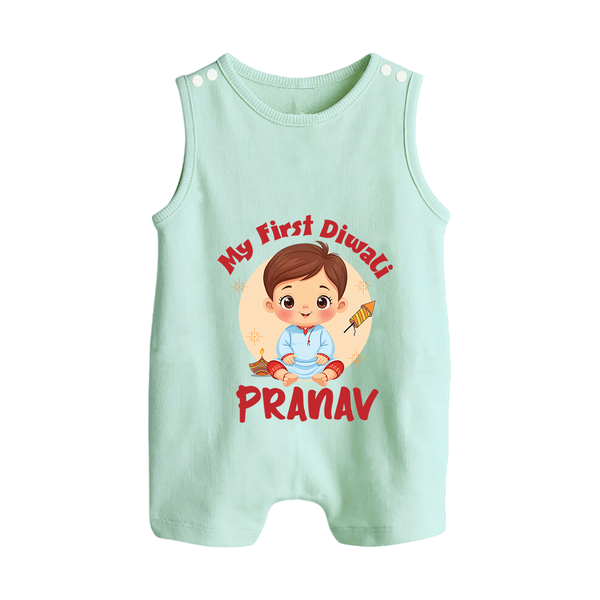Baby's First Diwali Romper Suit | Custom Romper Suit for Little Devotees - MINT GREEN - 0 - 5 Months Old (Chest 18")