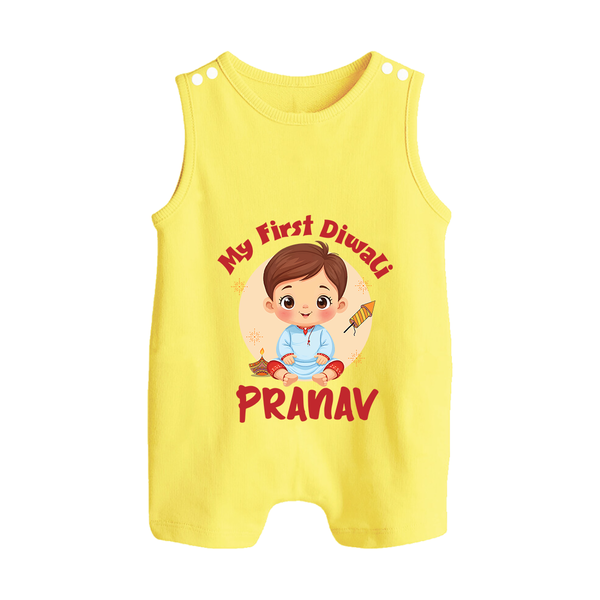 Baby's First Diwali Romper Suit | Custom Romper Suit for Little Devotees - PASTEL YELLOW - 0 - 5 Months Old (Chest 18")
