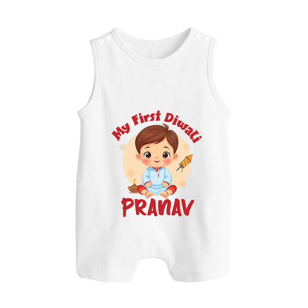 Baby's First Diwali Romper Suit | Custom Romper Suit for Little Devotees - WHITE - 0 - 5 Months Old (Chest 18")