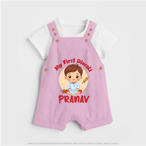 Baby's First Diwali Dungaree Set | Custom Dungaree Set for Little Devotees - BABY PINK - 0 - 5 Months Old (Chest 18")