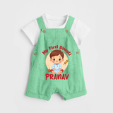 Baby's First Diwali Dungaree Set | Custom Dungaree Set for Little Devotees - GREEN - 0 - 5 Months Old (Chest 18")