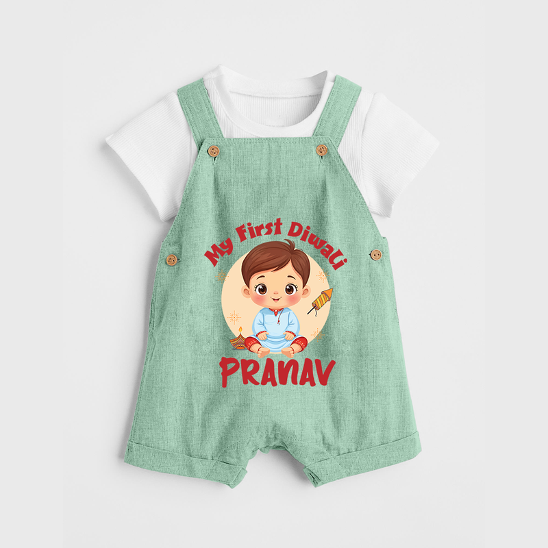 Baby's First Diwali Dungaree Set | Custom Dungaree Set for Little Devotees - MINT GREEN - 0 - 5 Months Old (Chest 18")