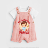 Baby's First Diwali Dungaree Set | Custom Dungaree Set for Little Devotees - PEACH - 0 - 5 Months Old (Chest 18")