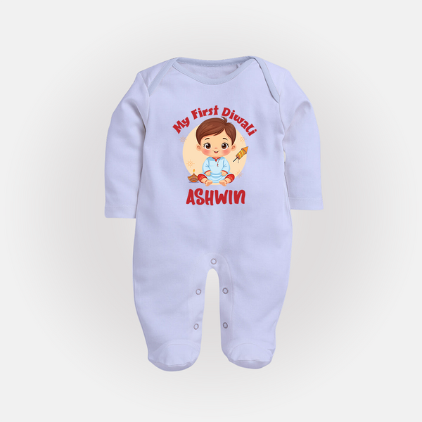 My First Diwali Joy Full Body Suit - BABY BLUE - New Born (Chest 7.5")