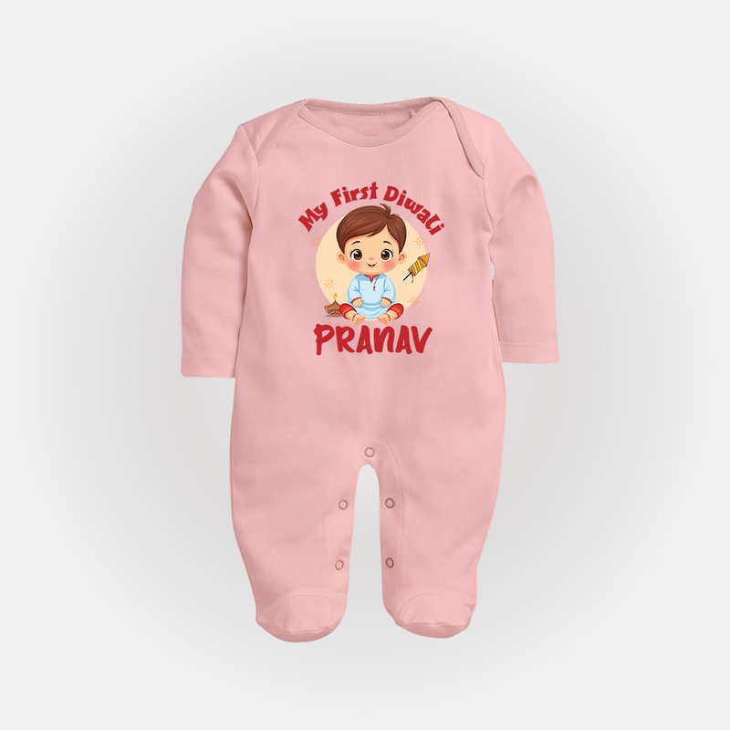 Baby's First Diwali Sleep Suit | Custom Sleep Suit for Little Devotees - BABY PINK - New Born (Chest 7.5")