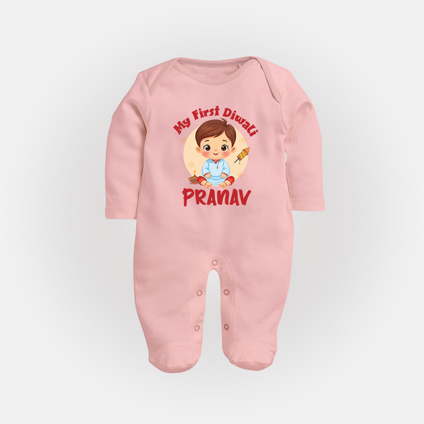 Baby's First Diwali Sleep Suit | Custom Sleep Suit for Little Devotees - BABY PINK - New Born (Chest 7.5")