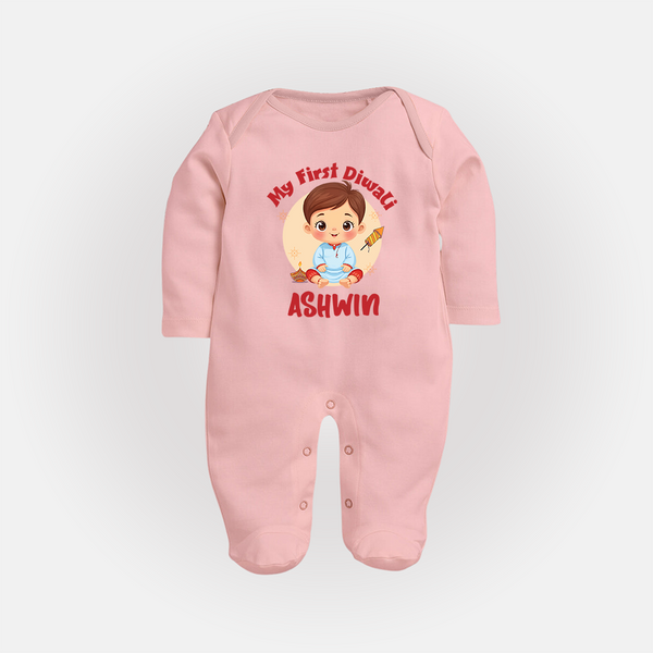 My First Diwali Joy Full Body Suit - BABY PINK - New Born (Chest 7.5")