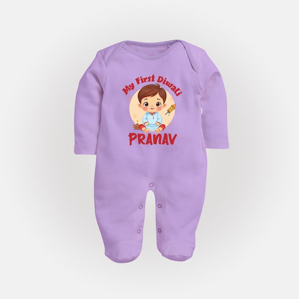 Baby's First Diwali Sleep Suit | Custom Sleep Suit for Little Devotees - LILAC - New Born (Chest 7.5")
