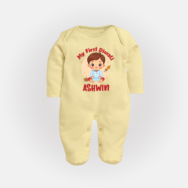 My First Diwali Joy Full Body Suit - PASTEL YELLOW - New Born (Chest 7.5")