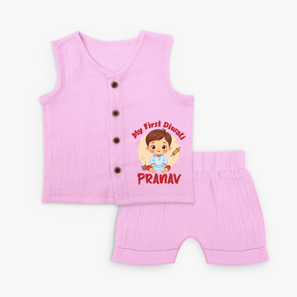 Baby's First Diwali Jabla Set | Custom Jabla Set for Little Devotees - BABY PINK - 0 - 3 Months Old (Chest 9.8")