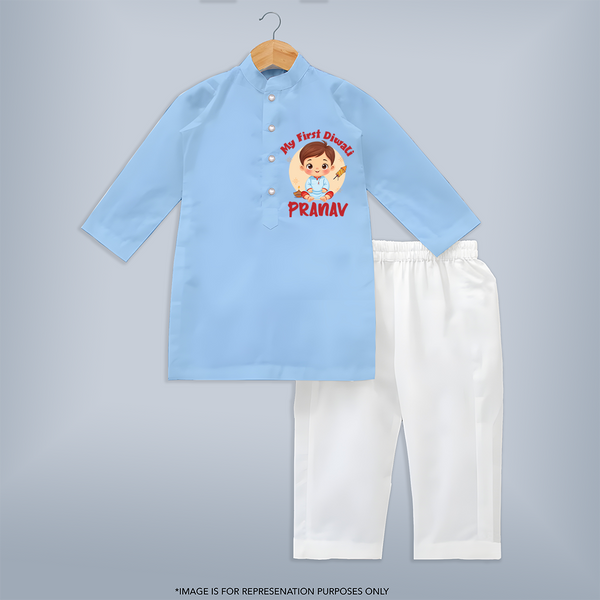 Baby's First Diwali Kurta Set | Custom Kurta Set for Little Devotees - BABY BLUE - 3 - 6 Months Old (Chest 24", Kurta Length 14'', Waist 19", Pant Length 14")