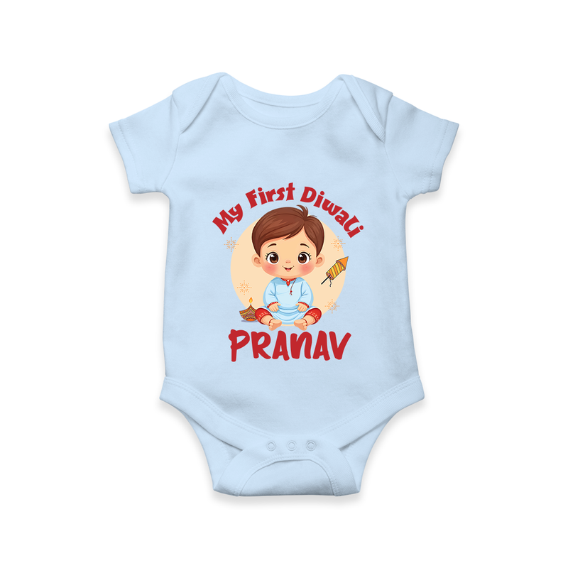 Baby's First Diwali Romper | Custom Romper for Little Devotees - BABY BLUE - New Born (Chest 14")