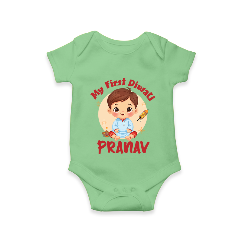 Baby's First Diwali Romper | Custom Romper for Little Devotees - GREEN - New Born (Chest 14")