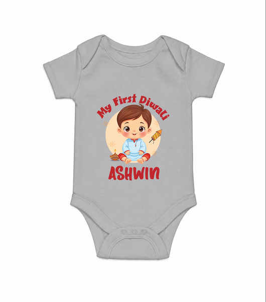 My First Diwali Joy Romper - GREY - New Born (Chest 14")