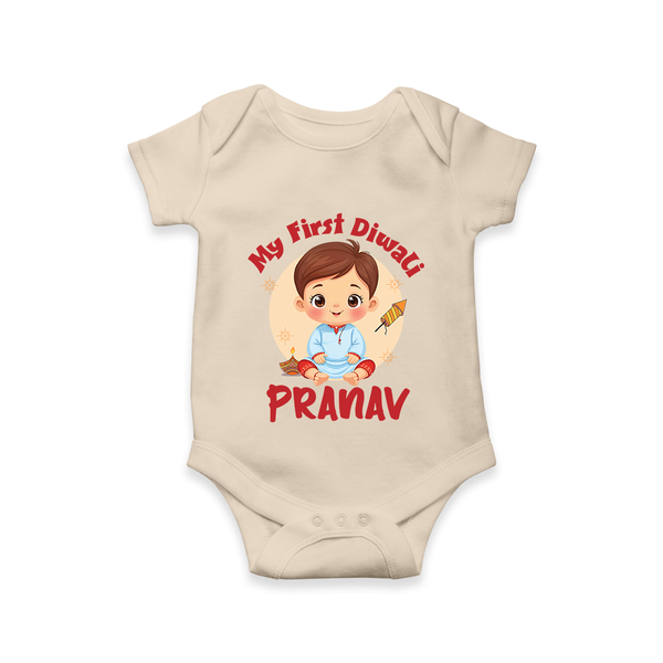 Baby's First Diwali Romper | Custom Romper for Little Devotees - IVORY - New Born (Chest 14")