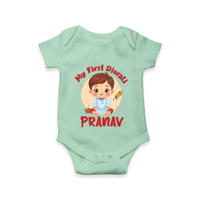 Baby's First Diwali Romper | Custom Romper for Little Devotees - MINT GREEN - New Born (Chest 14")