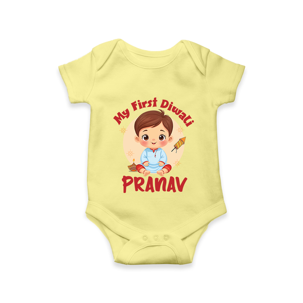 Baby's First Diwali Romper | Custom Romper for Little Devotees - PASTEL YELLOW - New Born (Chest 14")