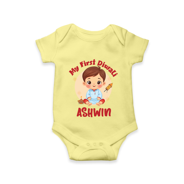 My First Diwali Joy Romper - PASTEL YELLOW - New Born (Chest 14")