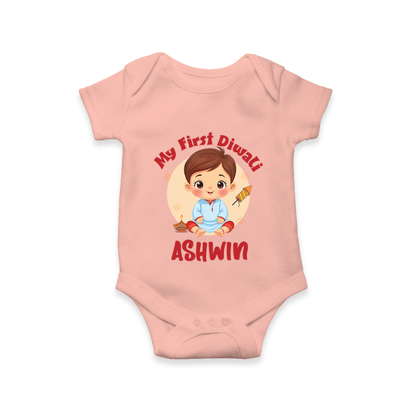 My First Diwali Joy Romper - PEACH - New Born (Chest 14")