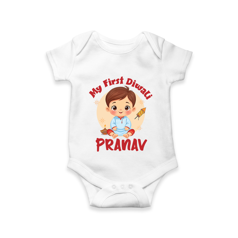 Baby's First Diwali Romper | Custom Romper for Little Devotees - WHITE - New Born (Chest 14")