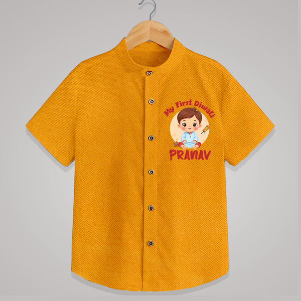 Baby's First Diwali Shirt | Custom Shirt for Little Devotees - CHROME YELLOW - 0 - 6 Months Old (Chest 23")