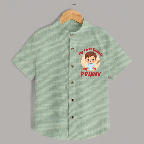 Baby's First Diwali Shirt | Custom Shirt for Little Devotees - MINT GREEN - 0 - 6 Months Old (Chest 23")