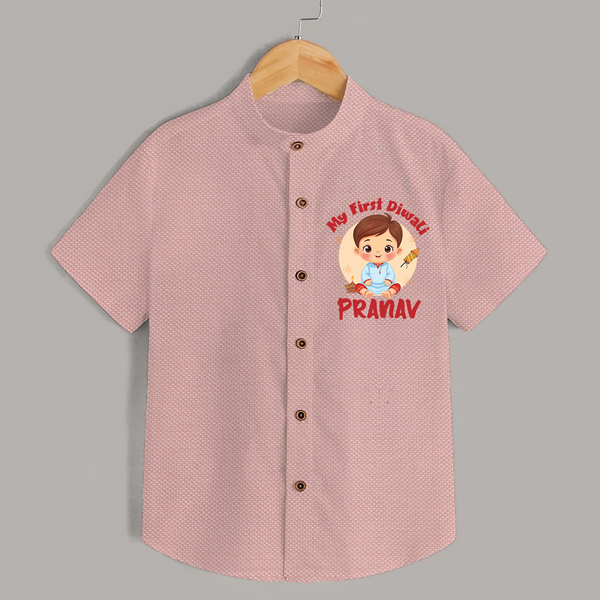 Baby's First Diwali Shirt | Custom Shirt for Little Devotees - PEACH - 0 - 6 Months Old (Chest 23")