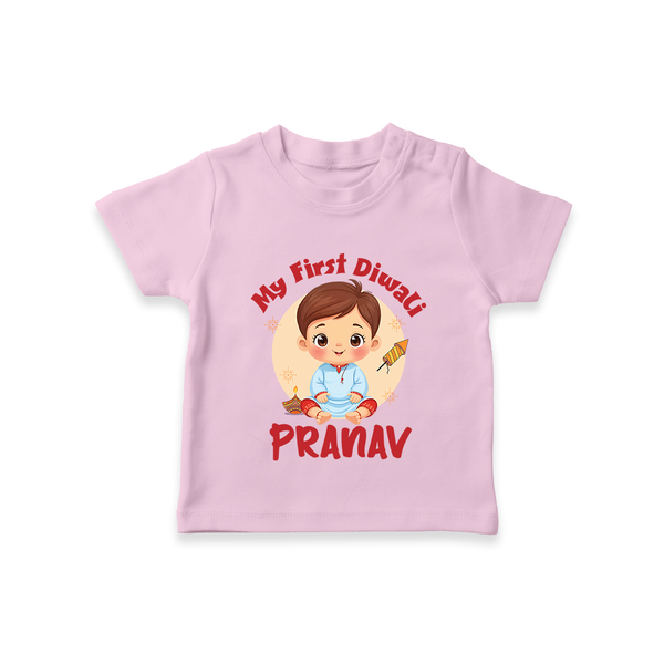 Baby's First Diwali Tshirt | Custom Tshirt for Little Devotees - BABY PINK - 0-5 Months Old (Chest 17")