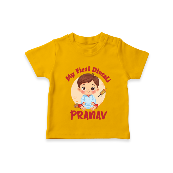 Baby's First Diwali Tshirt | Custom Tshirt for Little Devotees - CHROME YELLOW - 0-5 Months Old (Chest 17")
