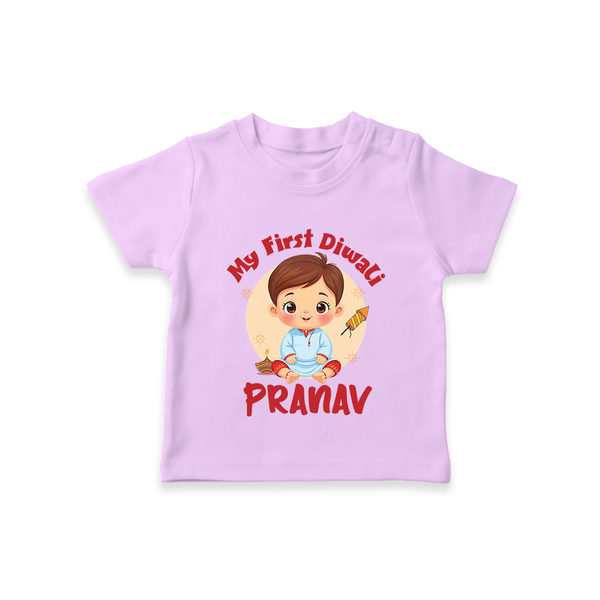 Baby's First Diwali Tshirt | Custom Tshirt for Little Devotees - LILAC - 0-5 Months Old (Chest 17")