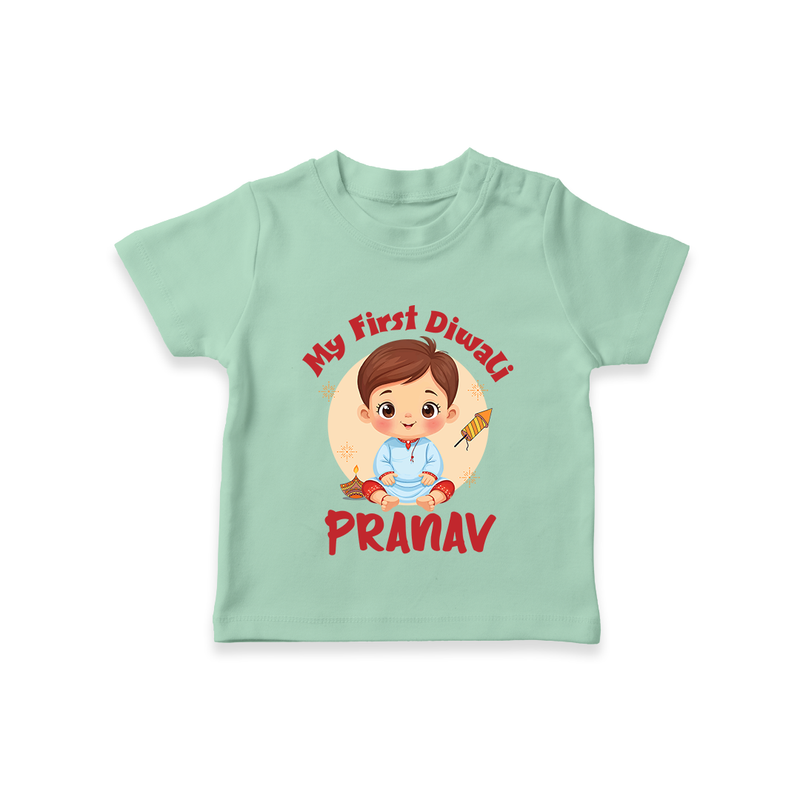 Baby's First Diwali Tshirt | Custom Tshirt for Little Devotees - MINT GREEN - 0-5 Months Old (Chest 17")