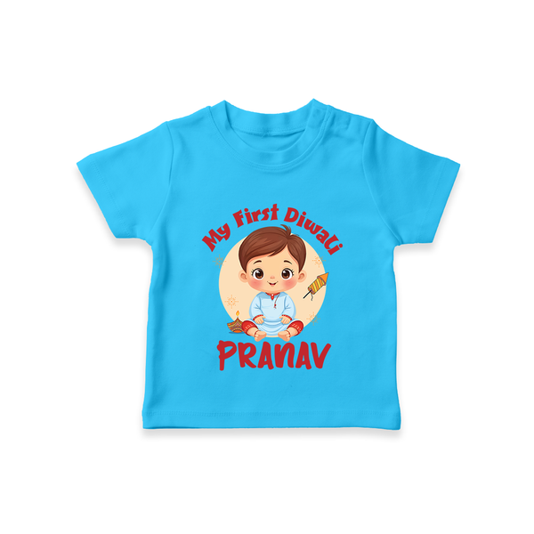 Baby's First Diwali Tshirt | Custom Tshirt for Little Devotees - SKY BLUE - 0-5 Months Old (Chest 17")