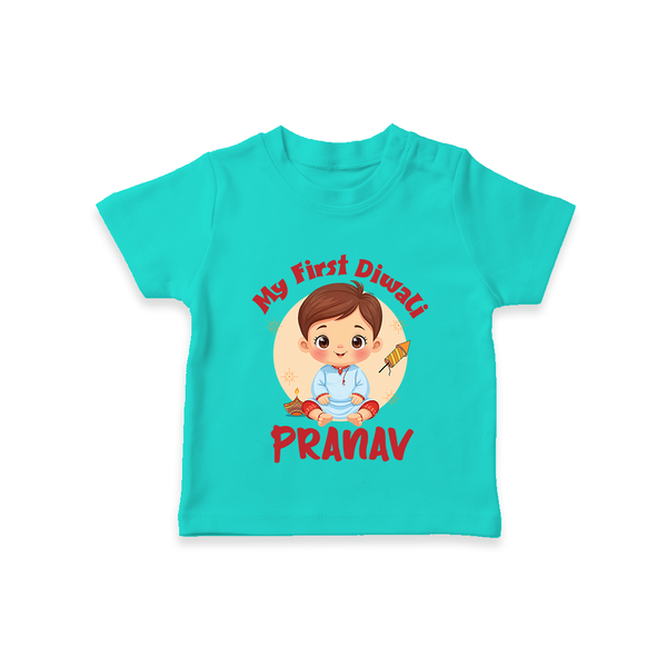 Baby's First Diwali Tshirt | Custom Tshirt for Little Devotees - TEAL - 0-5 Months Old (Chest 17")