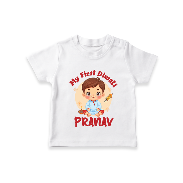 Baby's First Diwali Tshirt | Custom Tshirt for Little Devotees - WHITE - 0-5 Months Old (Chest 17")