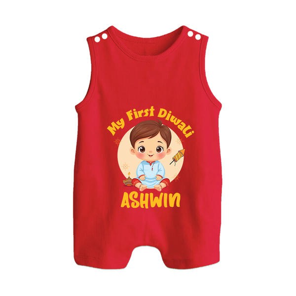 My First Diwali Joy Button Romper - RED - New Born (Chest 18")