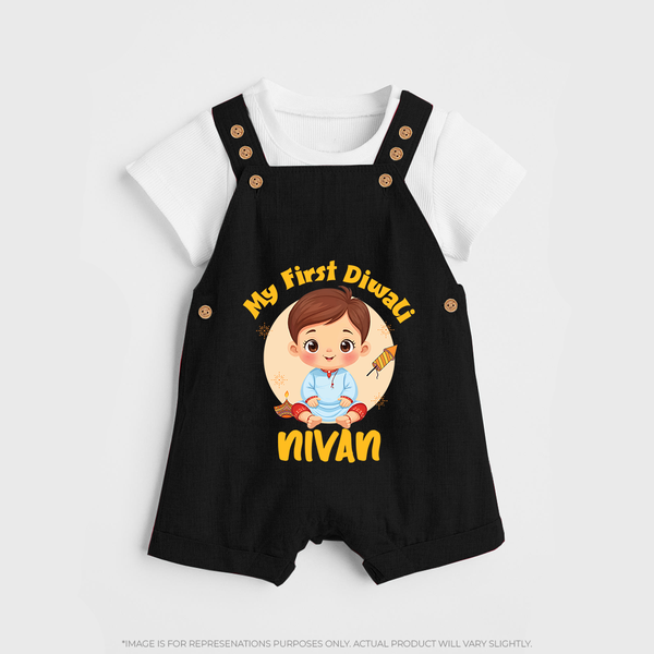 Baby's First Diwali Dungaree Set | Custom Dungaree Set for Little Devotees - BLACK - 0 - 5 Months Old (Chest 18")
