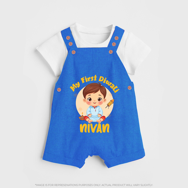 Baby's First Diwali Dungaree Set | Custom Dungaree Set for Little Devotees - COBALT BLUE - 0 - 5 Months Old (Chest 18")